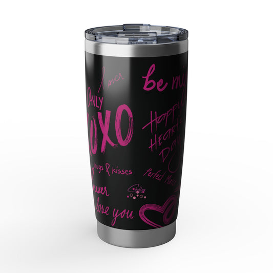XOXO | Black – Electric Pink Modern Valentine's Typography 20oz Tumbler