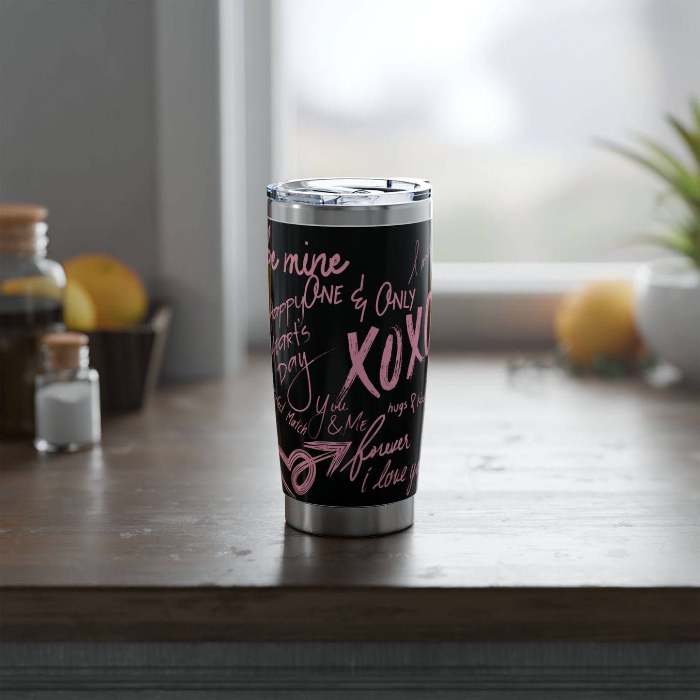 XOXO | Black – Soft Pink Modern Valentine's Typography 20oz Tumbler