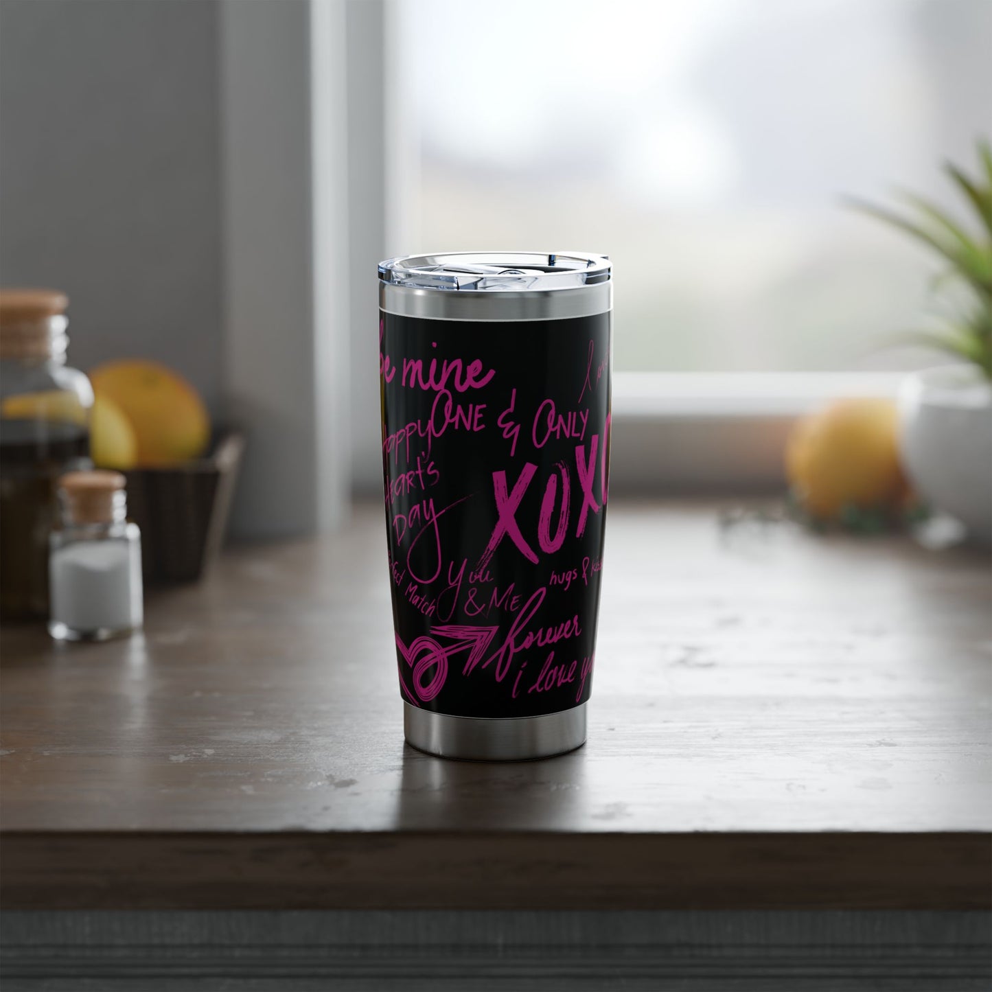 XOXO | Black – Electric Pink Modern Valentine's Typography 20oz Tumbler
