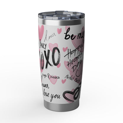 XOXO | White – Hearts Modern Valentine's Typography 20oz Tumbler